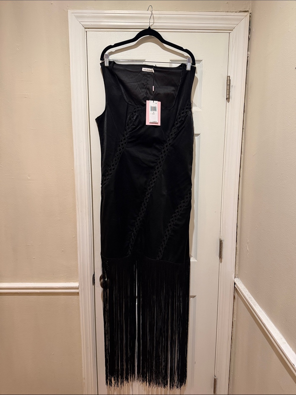 Avec Les Filles Black Sleeveless Fringe Midi Dress